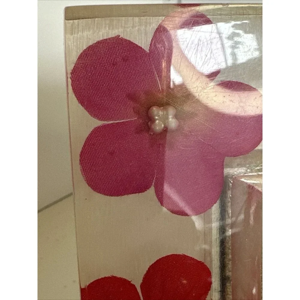 Acrylic Lucite Mod 3D Encased Pink Silk Flower Vtg 5.5